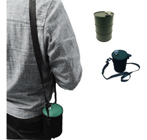 Licorera 25 Oz Cantimplora Acero Inoxidable + Funda Y Correa Color Verde Militar