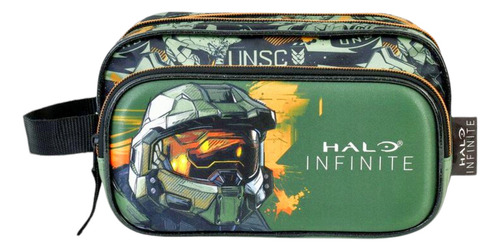 Mochila Halo Primaria Infinite Escolar Juvenil Lapicera Videojuego Reforzada Color Halo Verde Diseño De La Tela Lisa