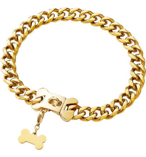 Collar De Perro De Acero Inoxidable Dorado Con Eslabones Cub