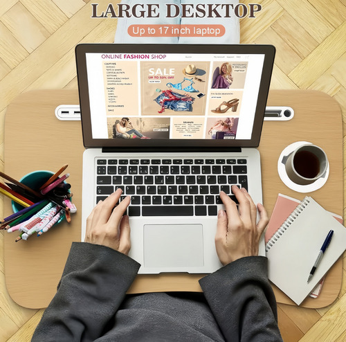 Mesa Plegable De Madera Rosa Para Desayunoy Portátil Con Usb Caqui