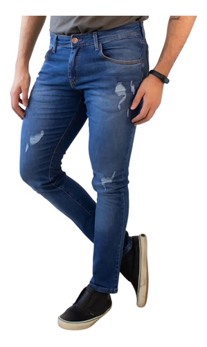 Calça Jeans Masculina Skinny Com Rasgos Frontais Anticorpus