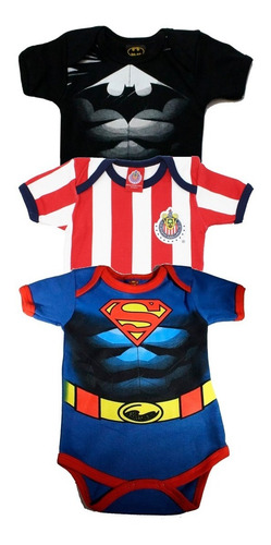 Imagen 3 de 10 de Pañalero Bebe Ropa Chivas Futbol Batman Superman Set 3 Pzas