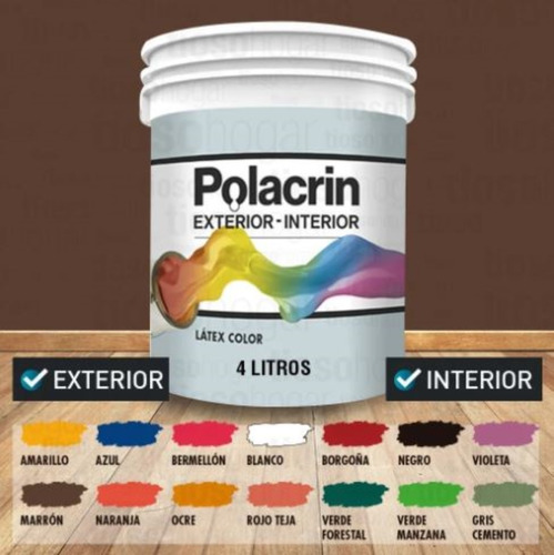 Latex Color Interior Exterior Polacrin Lavable 4 Lts Premium