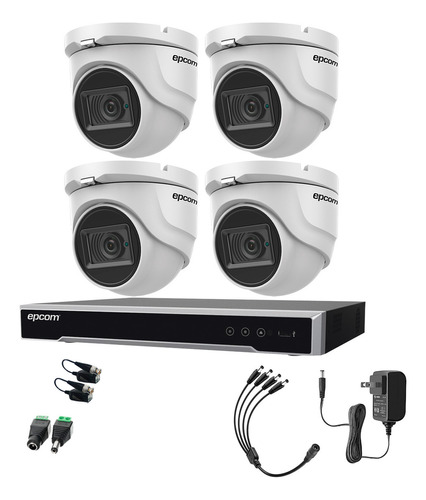 Epcom Kit De 4 Camaras De Seguridad Metalicas Eyeball 8mp Protección Ip67 Para Uso Exterior + Dvr 4ch Turbohd Con Detección De Movimiento Y Salida De Alarma Modelo Ev8004e4k-plus-sc