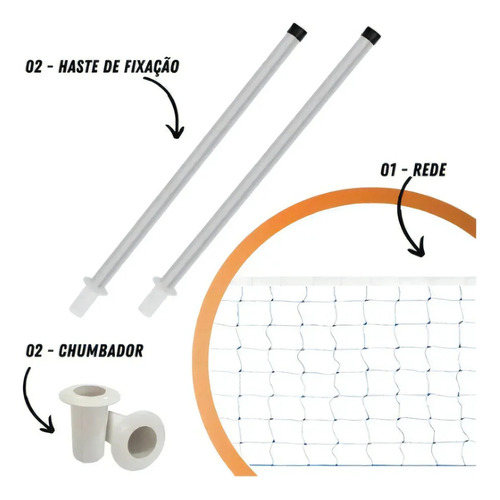 Kit Rede De Volêi Aquático Piscina Biribol 5 Metros Stylus