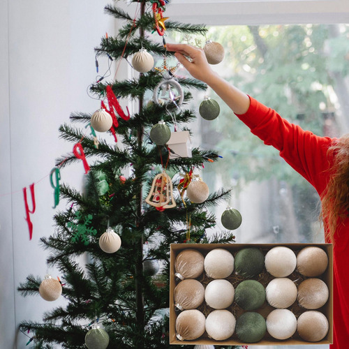 Bolas De Árbol De Navidad Flocadas Adornos De Bolas Flocadas