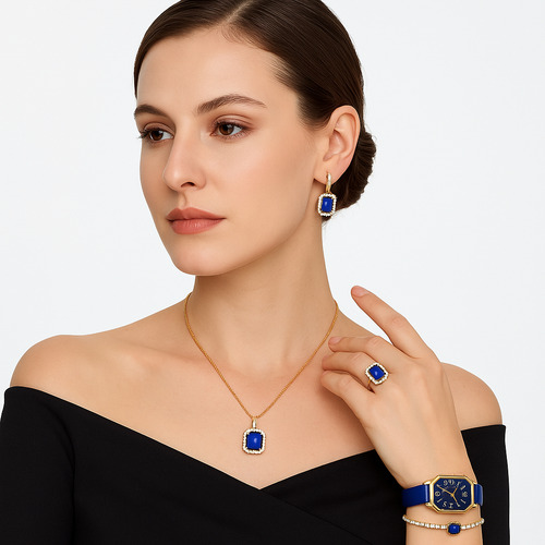 Relógio De Pulso Ybotti Kit Relógio E Acessórios Com Corria De Couro Color Azul