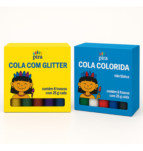 Kit Cola Colorida+glitter 6 25g Cada Pira Escolar Artesanato