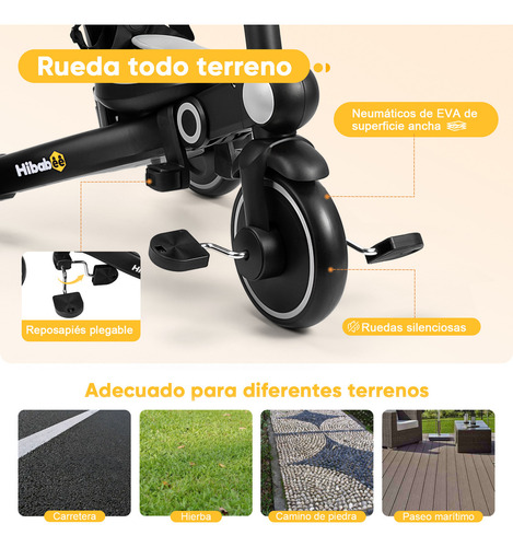 Novangua Triciclo De Bebé 8 En 1 Bicicleta De Aprendizaje Con Barandilla Desmontable Con Toldo Ajustable Arnés De Seguridad Pedales Plegable Freno Asa De Empuje