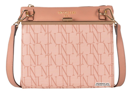 Bolsa Cruzada Nicole Lee Monograma Con Broche Ss22 Color Nude