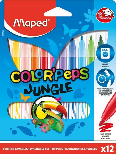 Marcadores Plumones Maped Jungle X12 Colores Lavables