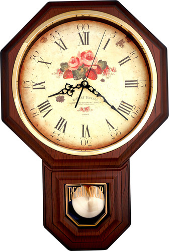 Justime Vintage Rose Classic - Reloj De Pared Con Pndulo Tra