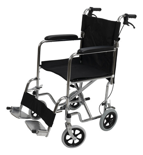 Silla De Ruedas Ligera De Traslado Plegable Con Frenos Color Cromada