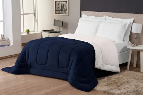 Edredom Sherpa Cobertor Coberdrom Queen Lã De Ovelha Cor Marinho ...