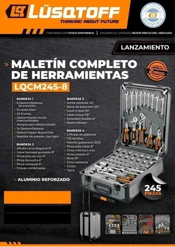 Imagen 2 de 10 de Maletin Portátil Kit Herramientas Piezas Lqcm245-8 Lusqtoff