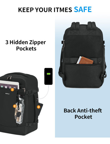 Mochila De Viaje Ecohub De 30 Litros Con Carga Usb Para Portátil De 15,6 Pulgadas, Color Azul