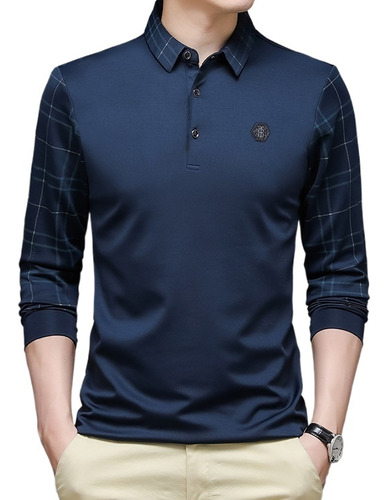 Camisa Polo De Color Sólido Manga Larga Hombres Moda Coreana