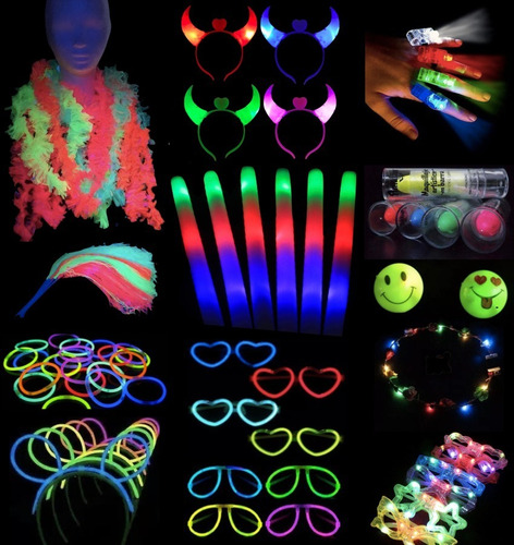 Imagen 1 de 10 de Combo Cotillon Luminoso Led Neon 100 Personas + Labial Fluo