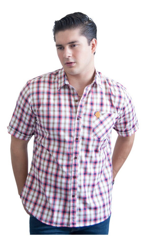 Camisa Casual Para Caballero Cuadros Manga Corta Slim Fit