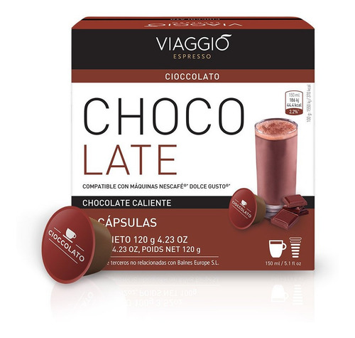 Imagen 1 de 2 de Pack 10 Cápsulas Chocolate Viaggio Compatible C/ Dolce Gusto