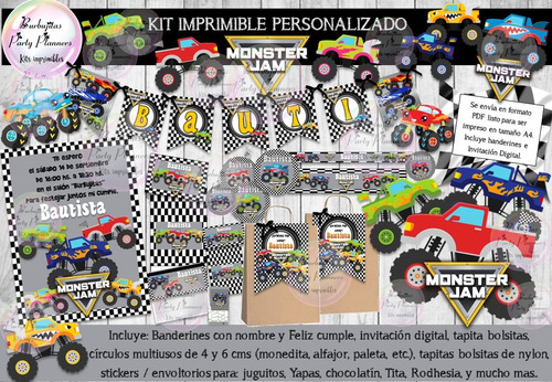 Kit Imprimible Candy Bar Monster Jam Trucks Personalizado
