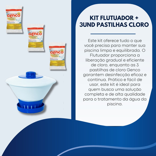 Kit Clorador Flutuador P/ Piscinas + 3und Pastilhas Cloro