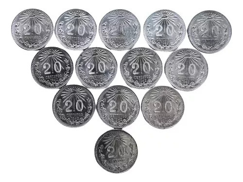 Lote 13 Monedas 20 Centavos Resplandor 1900's Plata Ley .720