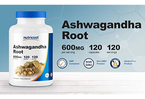 Suplemento De Ashwagandha Nutricost 600 Mg 120 Capsulas Resp