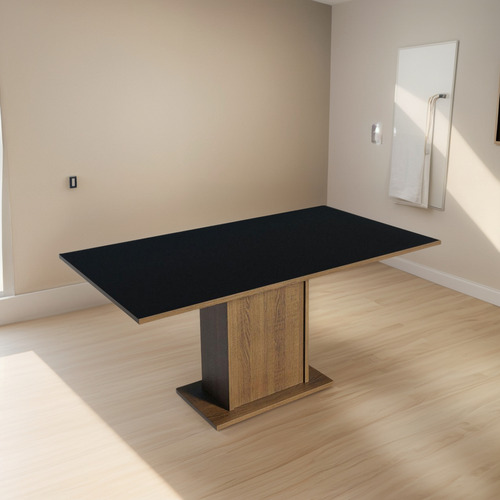 Mesa De Comedor Rectangular 6 Puestos Marrón Negro