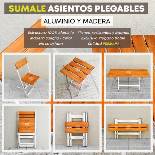 Imagen 8 de 10 de Mesa Plegable Aluminio Madera 75x66 Balcon Jardin Camping