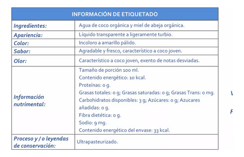 Agua De Coco Orgánica 18 Pzs. De 330 Ml.