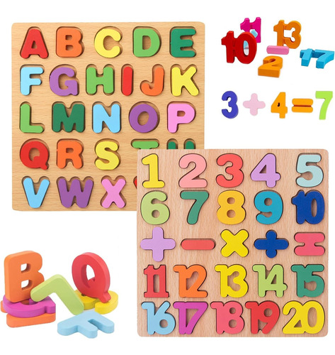 Juego Didactico Madera Numeros Y Abecedario Rompecabezas 2pz