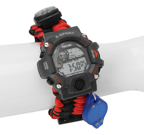 Pulseira Survival Paracord 9 Em 1 Compass Watch Flint Fire S