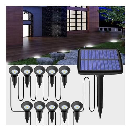 Tira De 10 Focos Led Solar Para Jardín Exterior Impermeable 