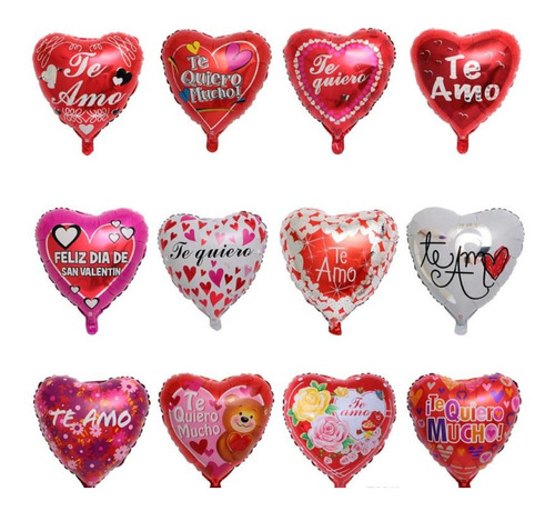 12 Globos Metalizado Corazon 10puLG 23cm Enamorado Amor