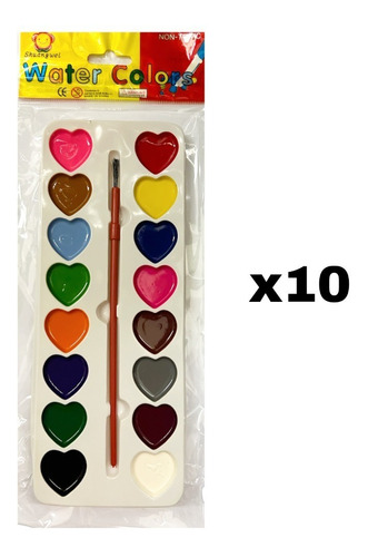 Pack X10 Acuarelas Económicas 16 Colores Souvenir/donación