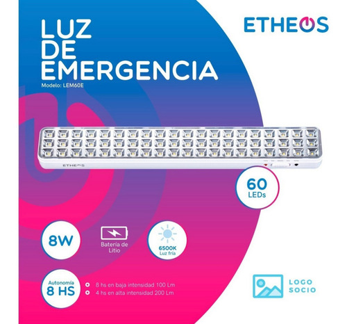 Luz Emergencia Etheos 60 Leds Recargable 220v Bateria Litio