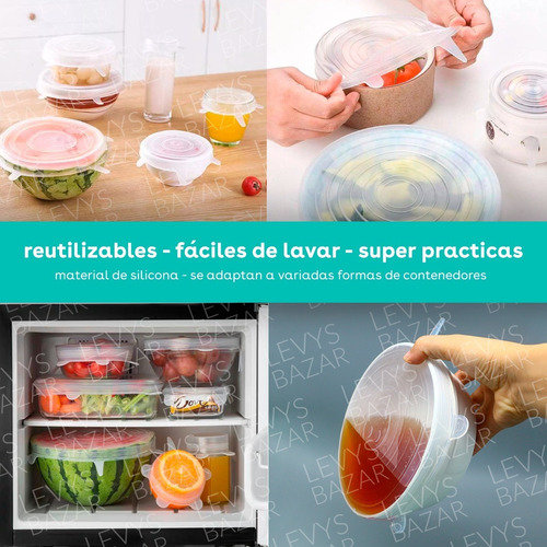 Imagen 2 de 10 de Pack 6 Tapas De Silicona Reutilizables Elastizadas Bowls