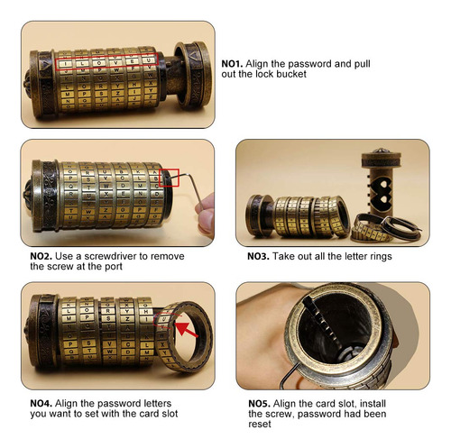 Da Vinci Cryptex Letter Contraseña Lock Ring Holder De