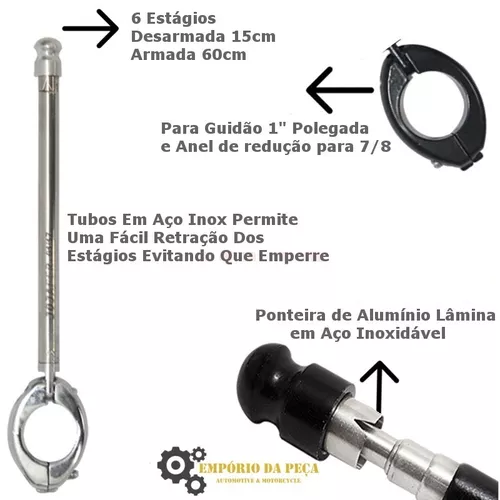 2 Antenas Aparador Corta Linha Pipa Moto Guidão Preta Inox