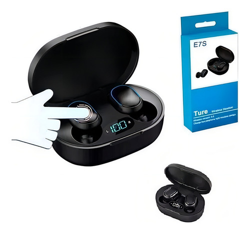 Fone De Ouvido Estéreo Bluetooth 5.0 E7s - Bateria 4h Smart Cor da luz Preto