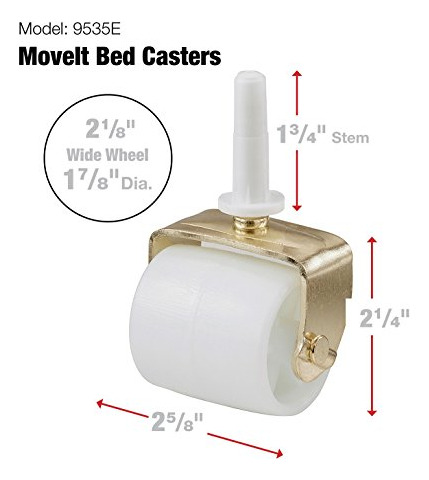 Ruedas Cama Blancas 2puLG + Enchufe, 2-pack