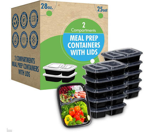 Juego Contenedores Meal Prep De 2 Compartimentos Safeware