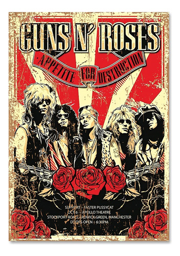 Cuadro Guns N´ Roses Impreso Sobre Madera 40 Cm X 28 Cm