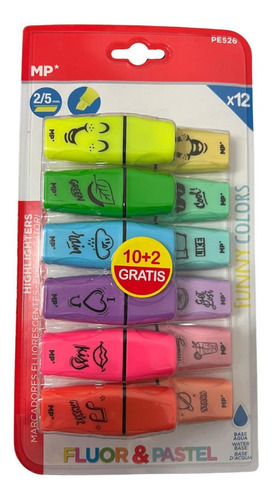 Imagen 2 de 8 de Destacadores Marcadores Fluor Y Pastel X 12 Unidades