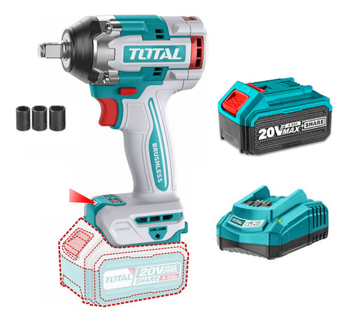 Taladro Pistola Llave Impacto 20v Bat+ Carg Total Tiwli20501