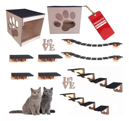 Kit Playground Para Gato 16 Pcs Mdf Crú (p)