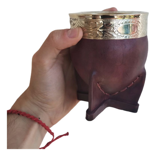 Mate Imperial Alpaca Cincelada Marron + Bombilla Pico Loro Marrón Cincelado