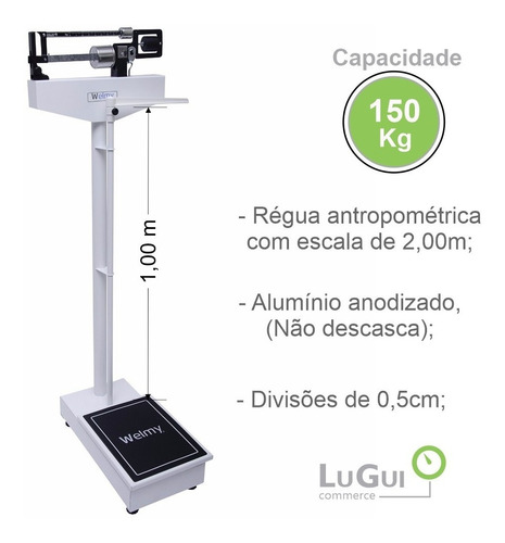Imagem 2 de 7 de Balança Mecânica Profissional Medica 150kg 110ch Welmy