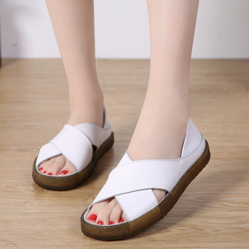 Zapatos De Sandalias De Piel Para Mujer Talla Grande Cruzada